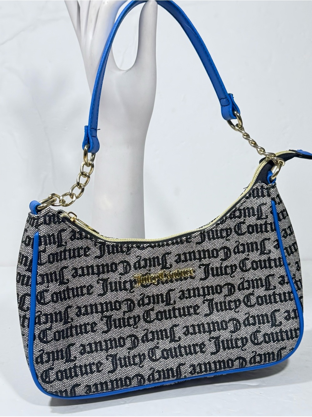 Juicy Couture Monogram Logo Shoulder Bag Purse Pocketbook Black Gray Blue NWT